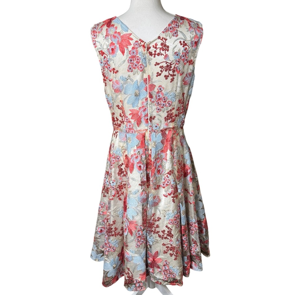 Tahari Floral Sequin Embroidered Dress Sand Scarlet Sky 10 Wedding Cocktail‎ NWT - Picture 3 of 16